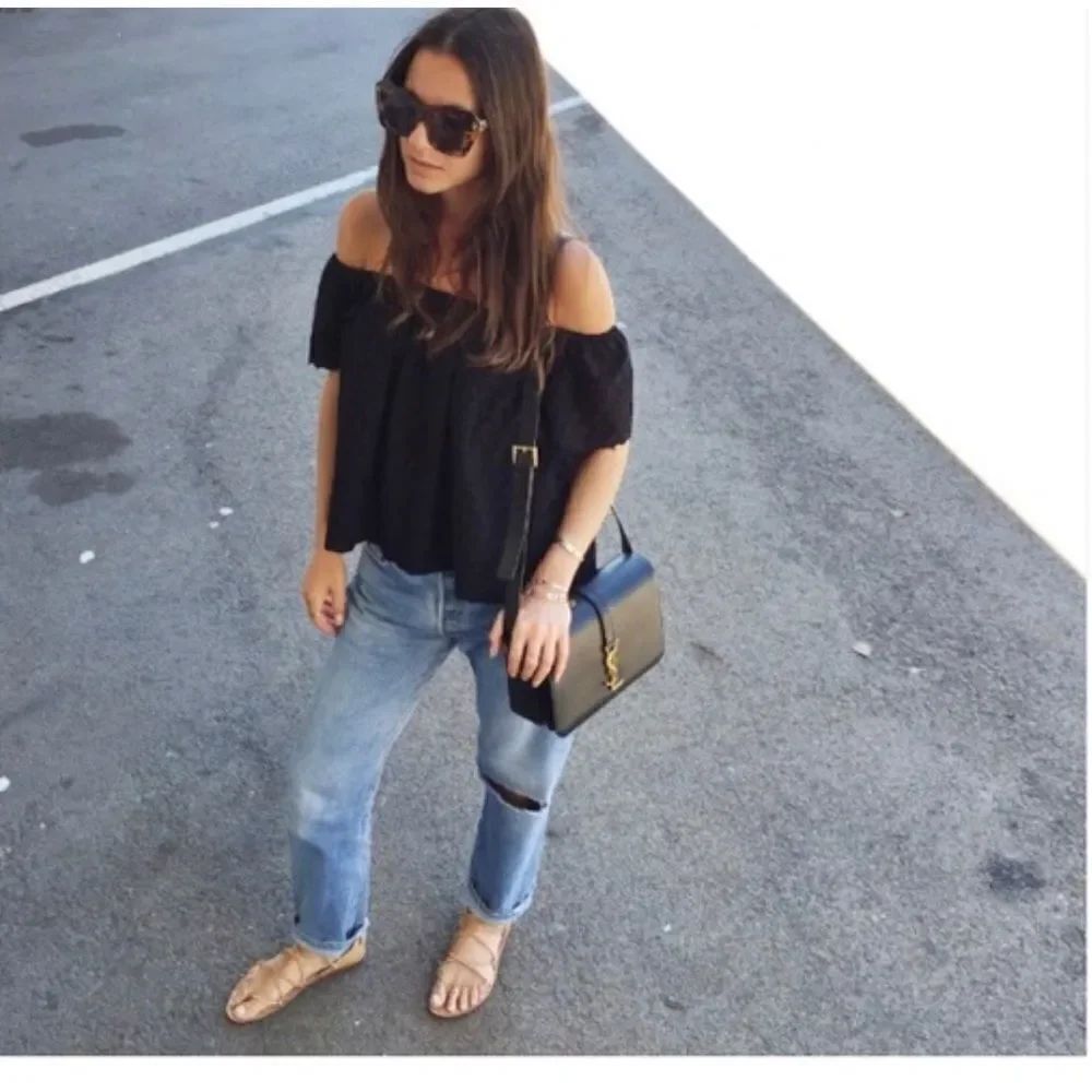 ✨ Zara TRF Black Eyelet Off the Shoulder Top✨